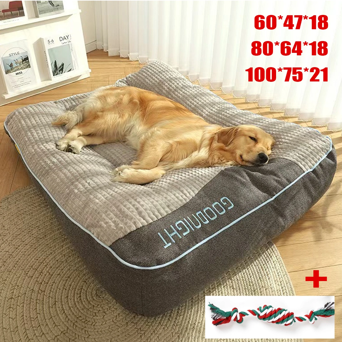 Cozy Pet Sofa Bed with Rope Chew Toy - Warm Winter Dog Mat 80x64x18cm view 3