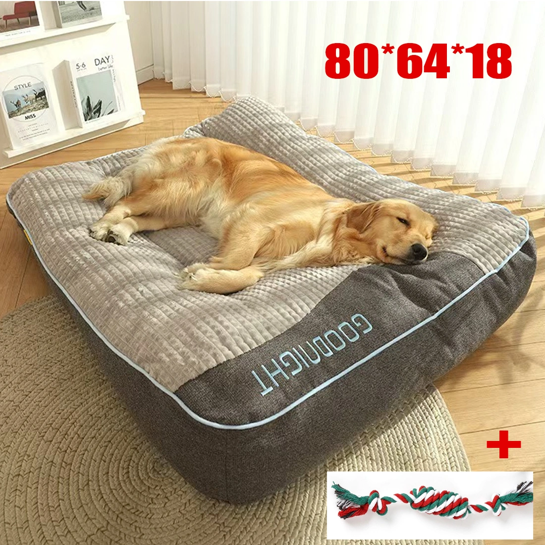 Cozy Pet Sofa Bed with Rope Chew Toy - Warm Winter Dog Mat 80x64x18cm view 4