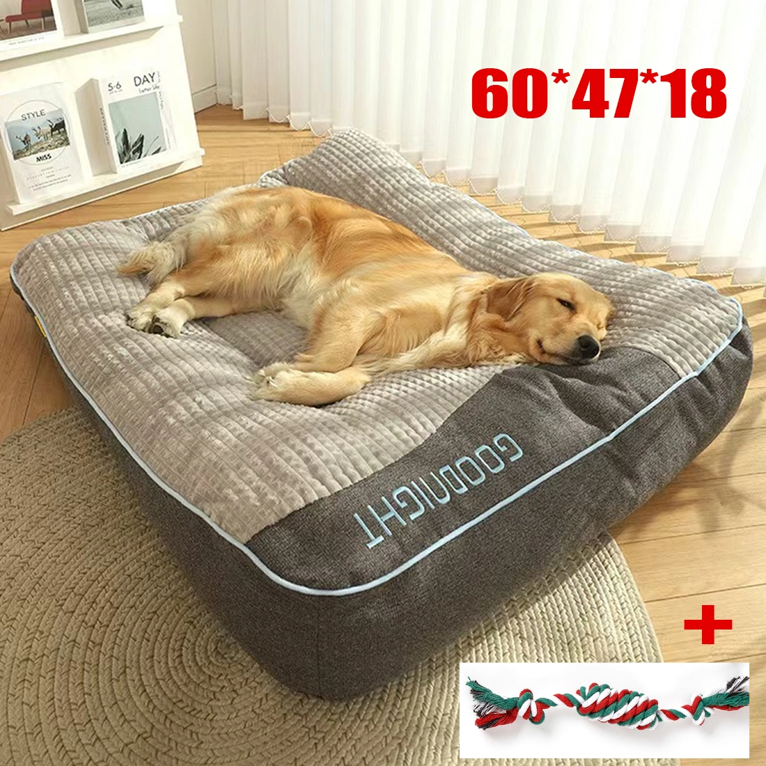 Cozy Pet Sofa Bed with Rope Chew Toy - Warm Winter Dog Mat 80x64x18cm view 5