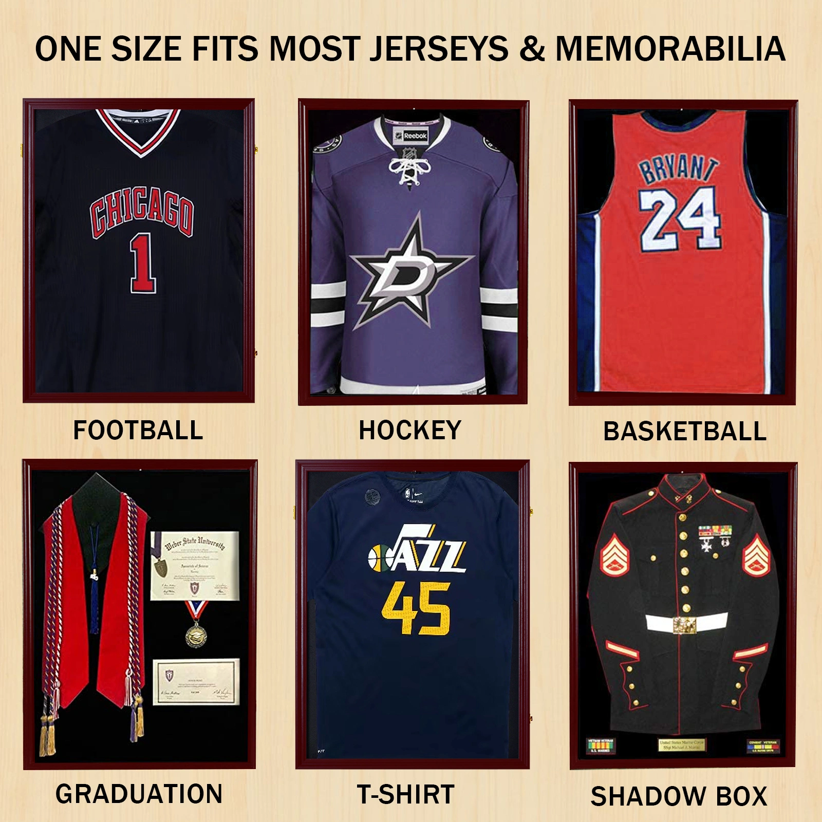 Shirt Display Frame With UV Resistant Acrylic and Hanger, Wall Mounted Baseball Basketball Football Hockey Shirt Display Frame Brown view 5
