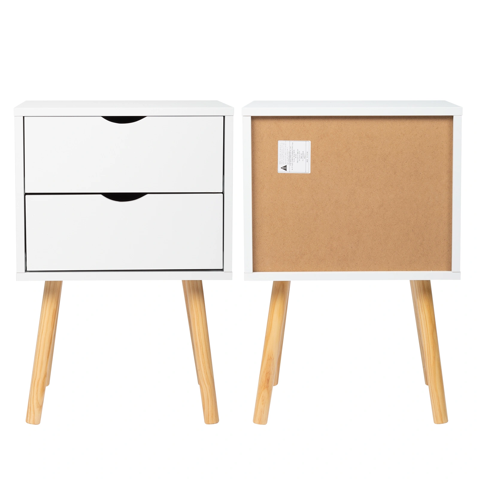 Modern White Nightstand Cabinet 40x30x60cm, 2-Drawer Bedside Table with Wood-Tone Legs, MDF High-Leg Design view 2