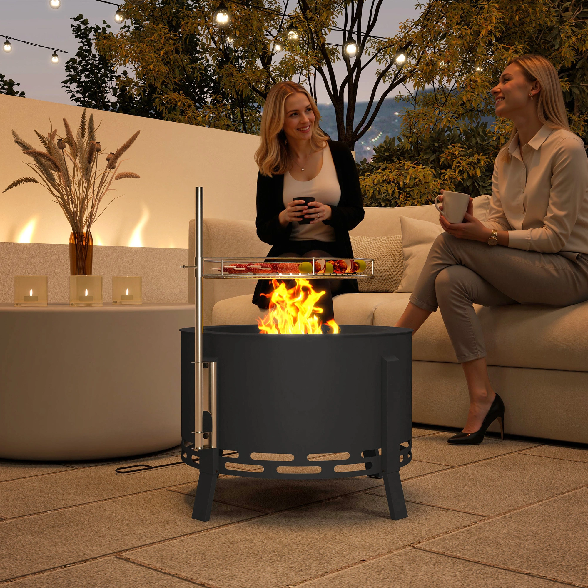 Round Fire Pit Table 36 Inch, Propane Gas Fire Pit Table with Glass Embers, Outdoor Patio Heater Table with Control Valve & Cover view 2