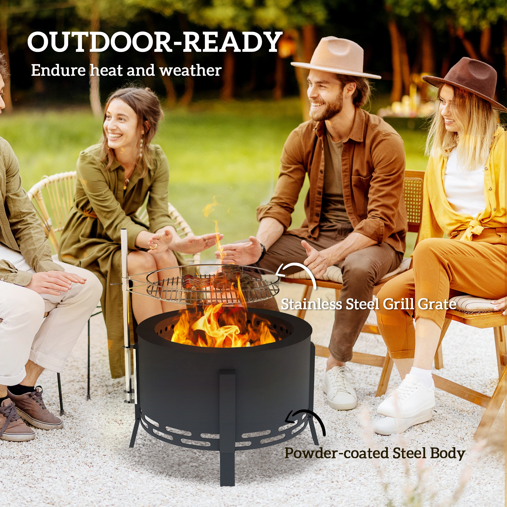 Round Fire Pit Table 36 Inch, Propane Gas Fire Pit Table with Glass Embers, Outdoor Patio Heater Table with Control Valve & Cover view 3