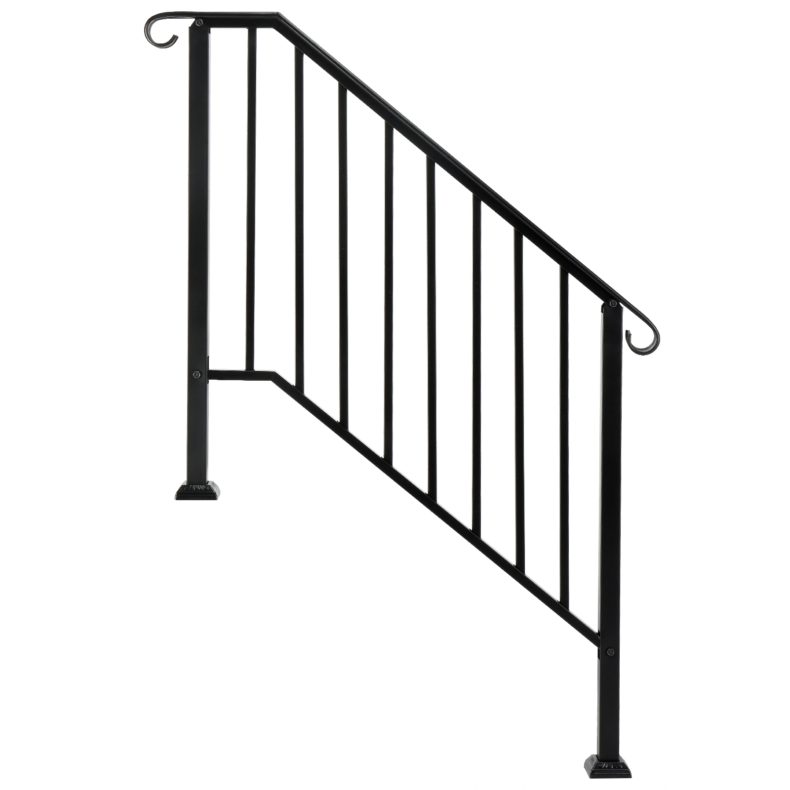 Matte Black Outdoor 3-Step Wrought Iron Handrail, Heavy Duty Stair Railing for Deck Patio Porch view 3
