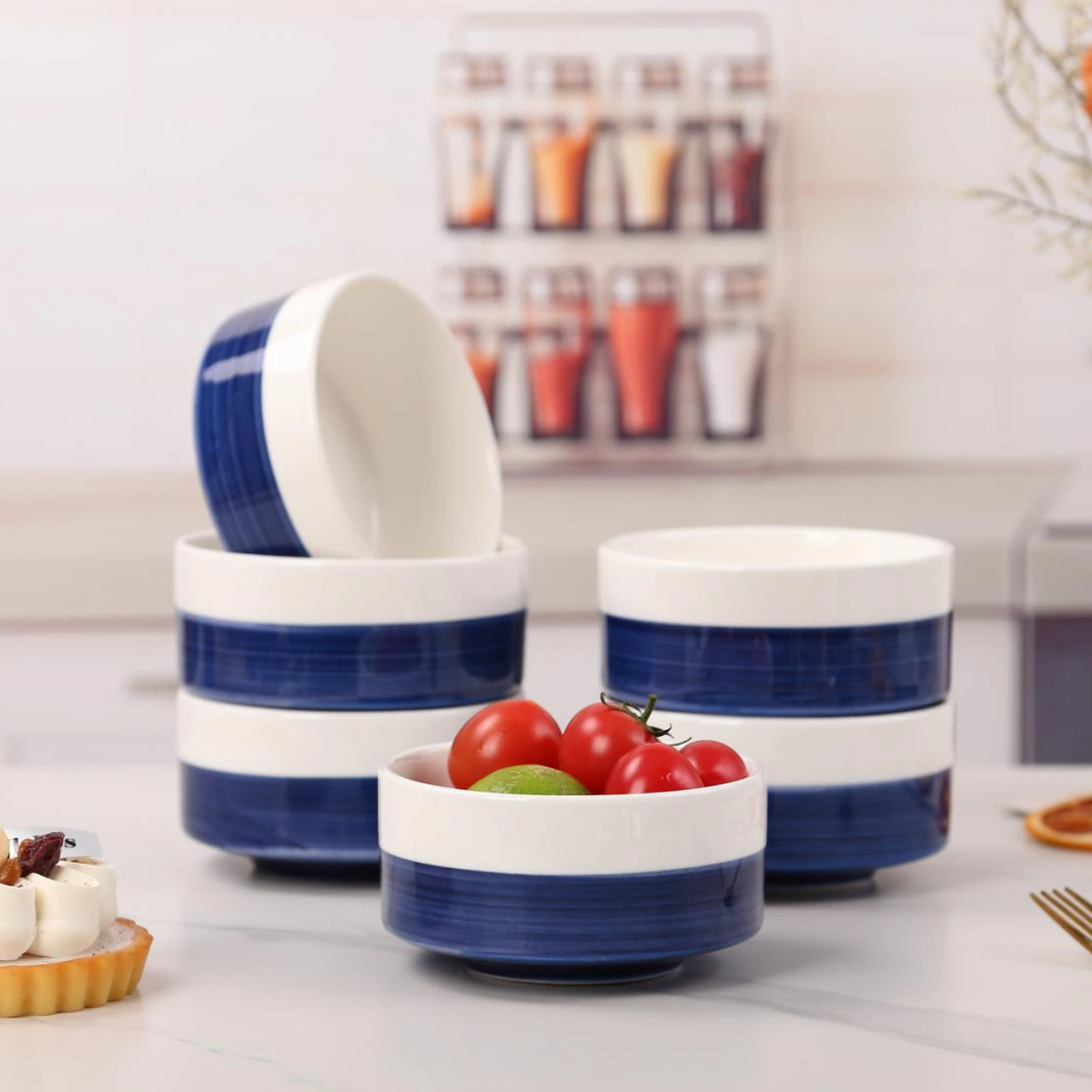 10 OZ WhiteBule Ceramic Bowls Set of 4 - Cereal Bowl,Soup Bowls for Kitchen, Ramen Bowl, Microwave Safe for Oatmeal, Fruit,Salad and Rice Bowl - Dishwasher & Microwave Safe view 11