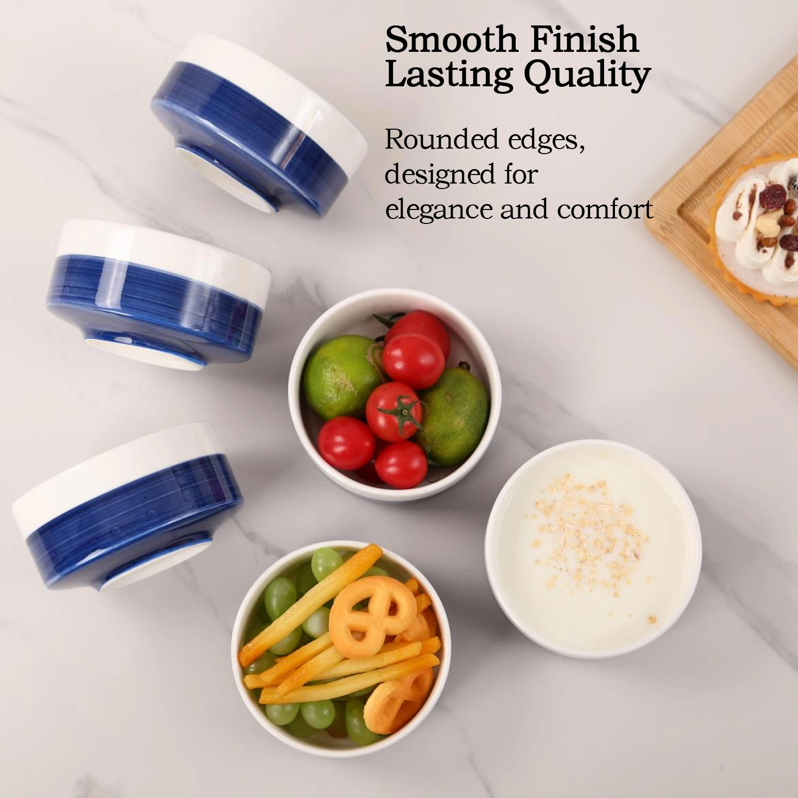 10 OZ WhiteBule Ceramic Bowls Set of 4 - Cereal Bowl,Soup Bowls for Kitchen, Ramen Bowl, Microwave Safe for Oatmeal, Fruit,Salad and Rice Bowl - Dishwasher & Microwave Safe view 4
