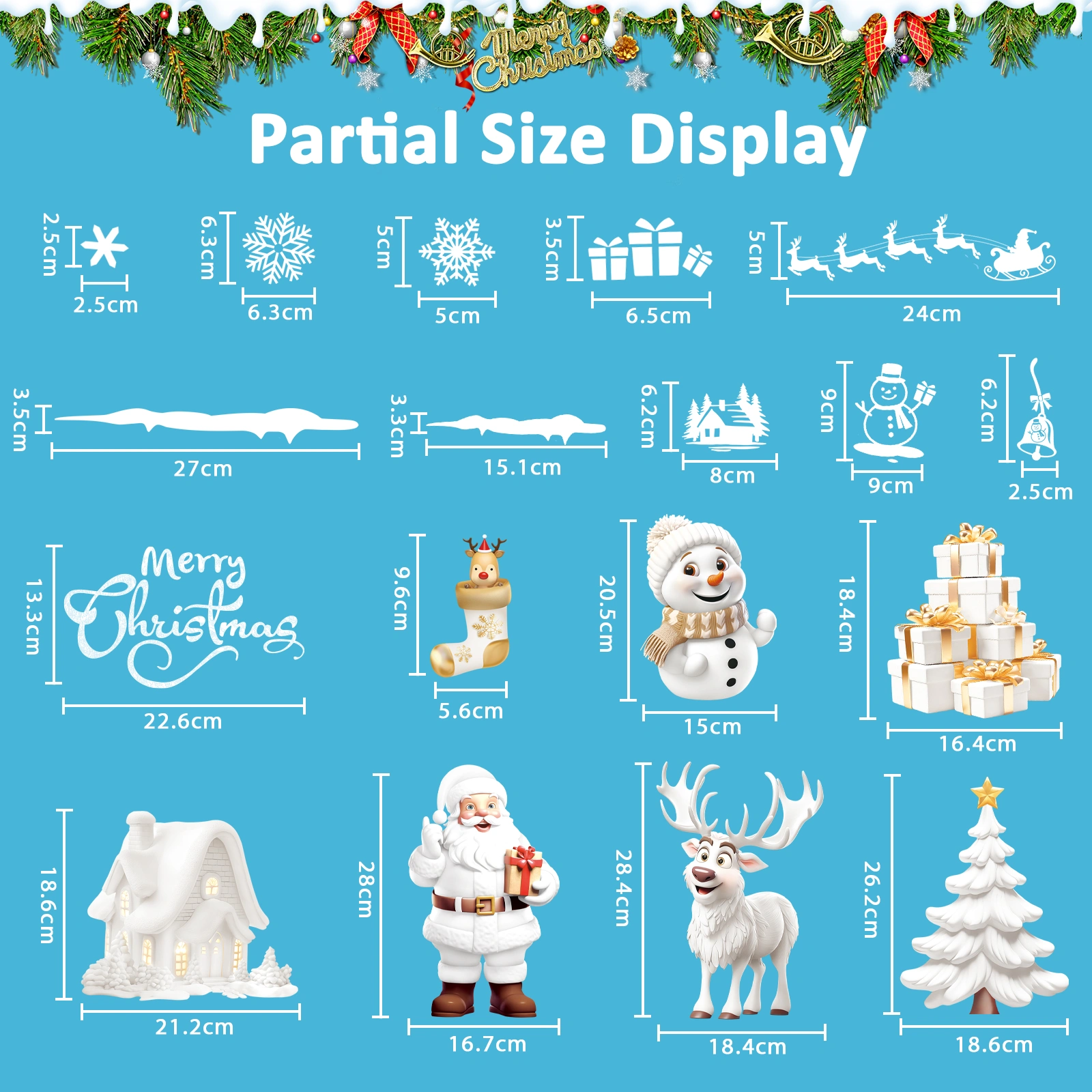 190Pcs Christmas Window Stickers Reusable - Double Sided Static Clings Snowflake Reindeer Scene Decor view 2
