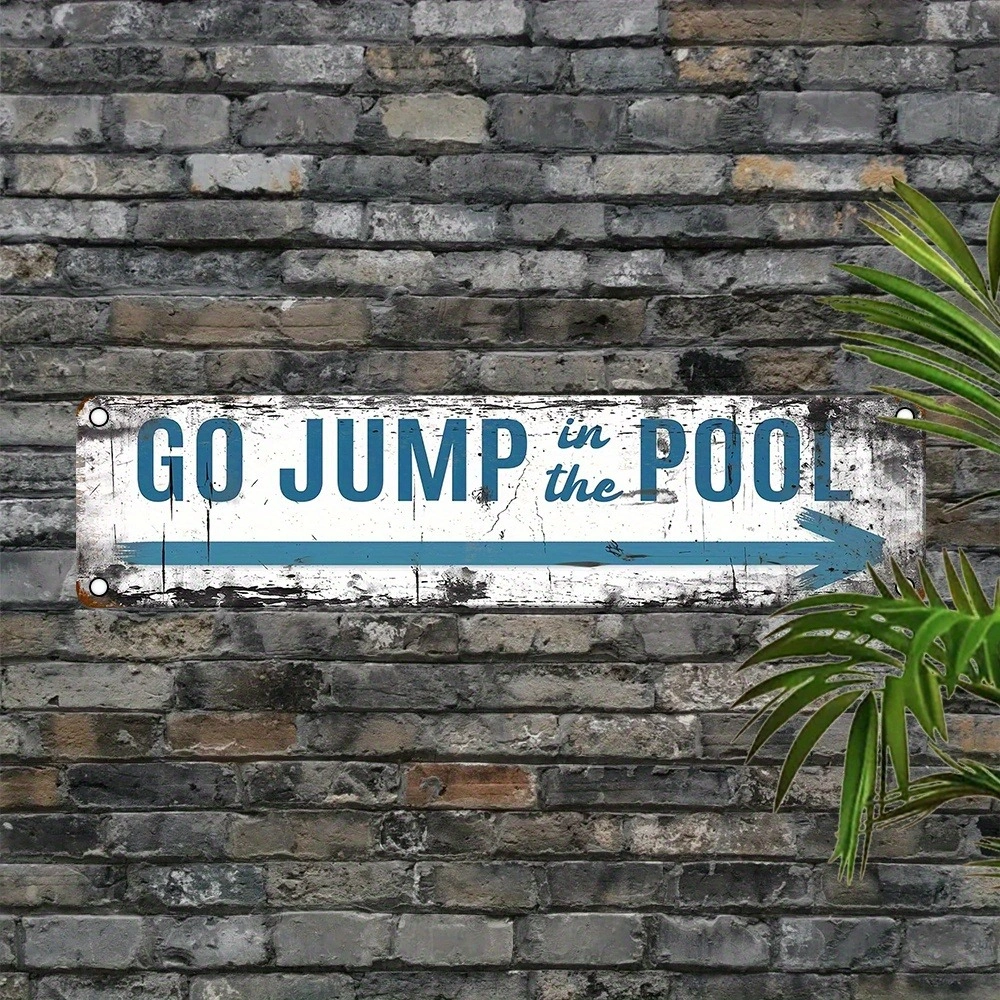CIFbuy Vintage Aluminum Sign Jump Into The Pool UV Printed Metal Plaque Home Garage Cafe Restaurant Bar Waterproof Dustproof Decor