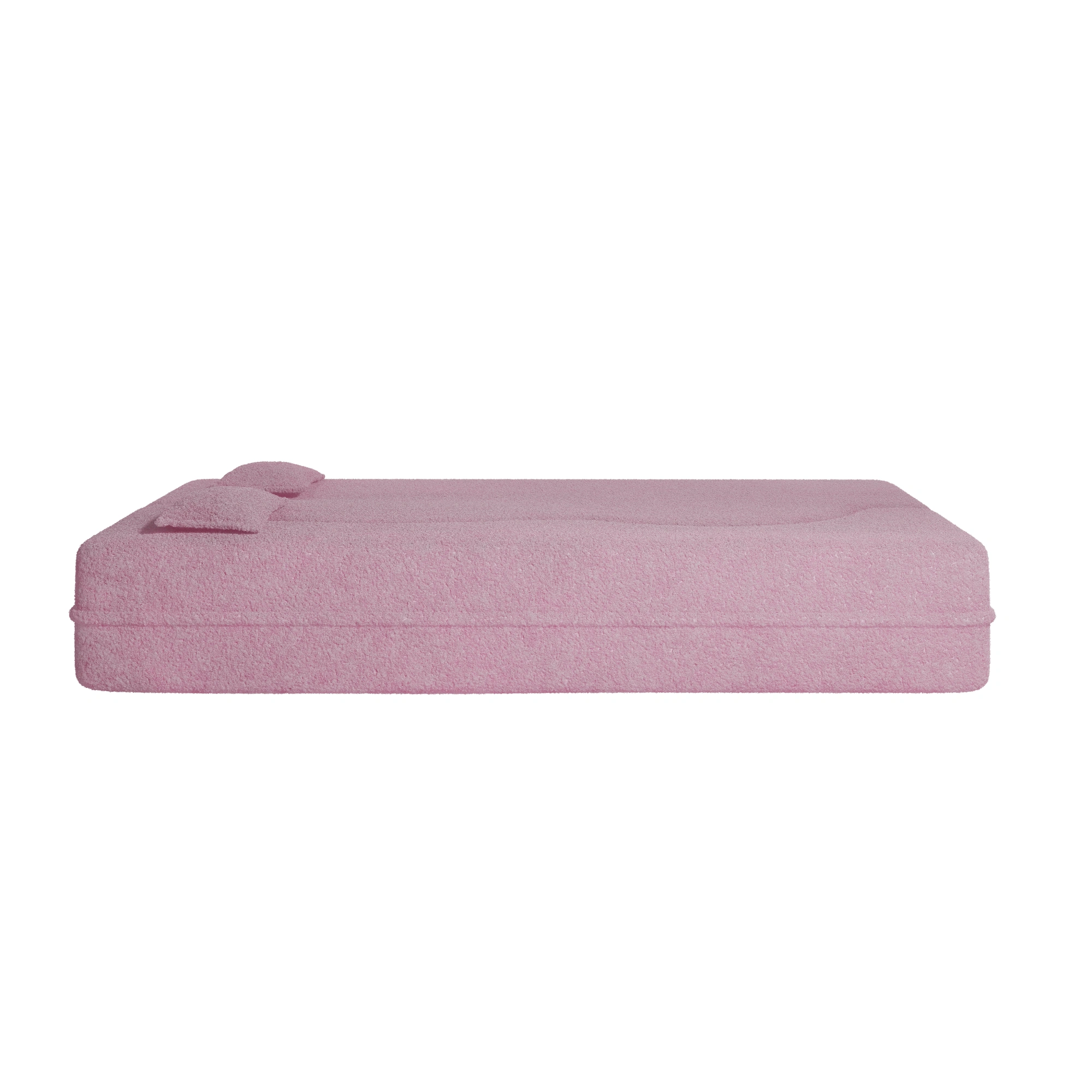 Modern Pink Floor Sofa Bed, Convertible Sherpa Fleece with 2 Pillows, 15" Full Size Folding Mattress, No Assembly, Living Room Playroom view 14