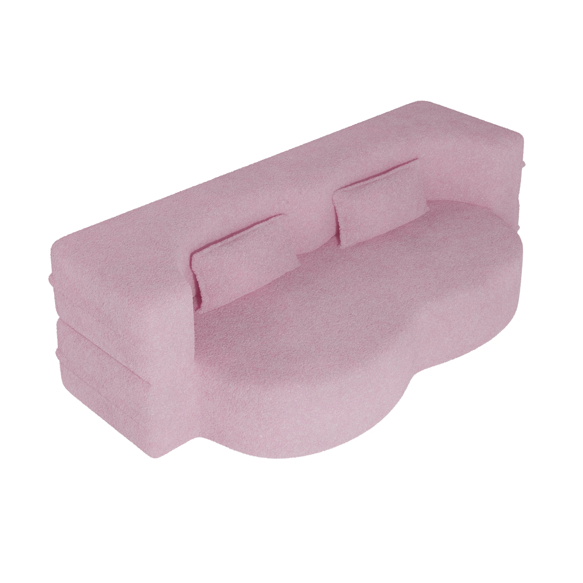 Modern Pink Floor Sofa Bed, Convertible Sherpa Fleece with 2 Pillows, 15" Full Size Folding Mattress, No Assembly, Living Room Playroom view 15