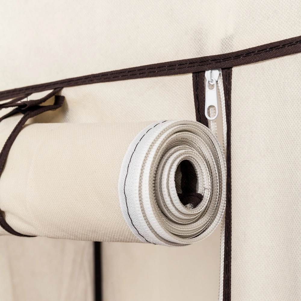 Portable Clothes Closet Wardrobe 69" Non-Woven Fabric Double Rod Storage Organizer with Cover Beige view 16