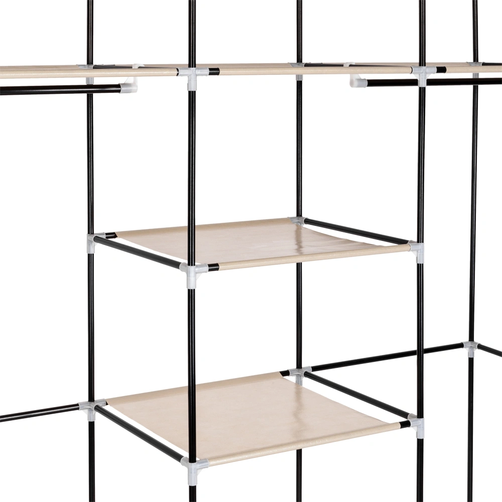 Portable Clothes Closet Wardrobe 69" Non-Woven Fabric Double Rod Storage Organizer with Cover Beige view 2