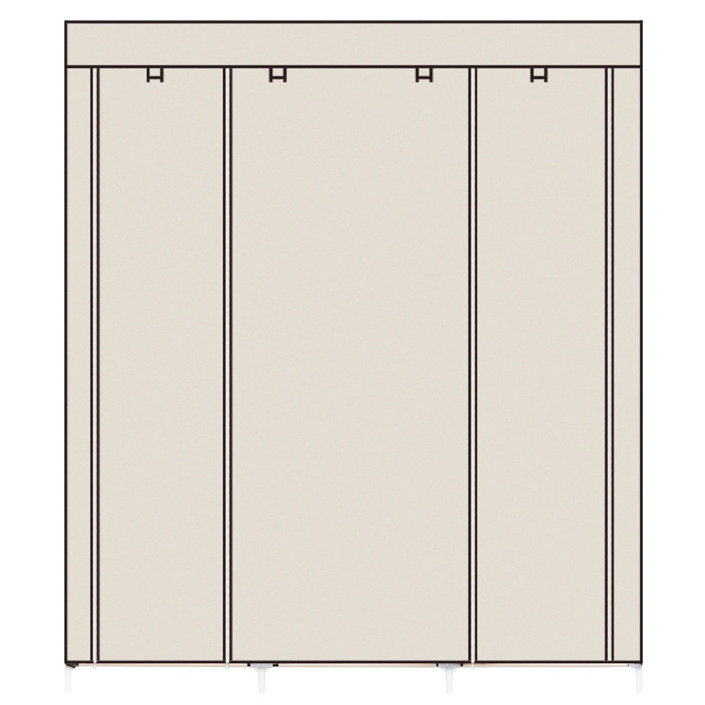 Portable Clothes Closet Wardrobe 69" Non-Woven Fabric Double Rod Storage Organizer with Cover Beige view 8