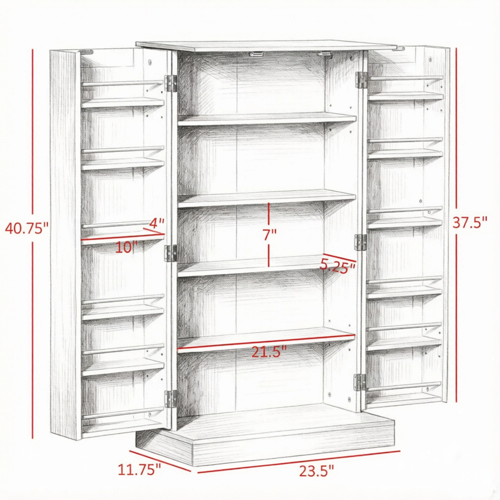 White 41" Modern Freestanding Kitchen Pantry Cabinet, Double Door Storage Organizer with Adjustable Shelves view 3