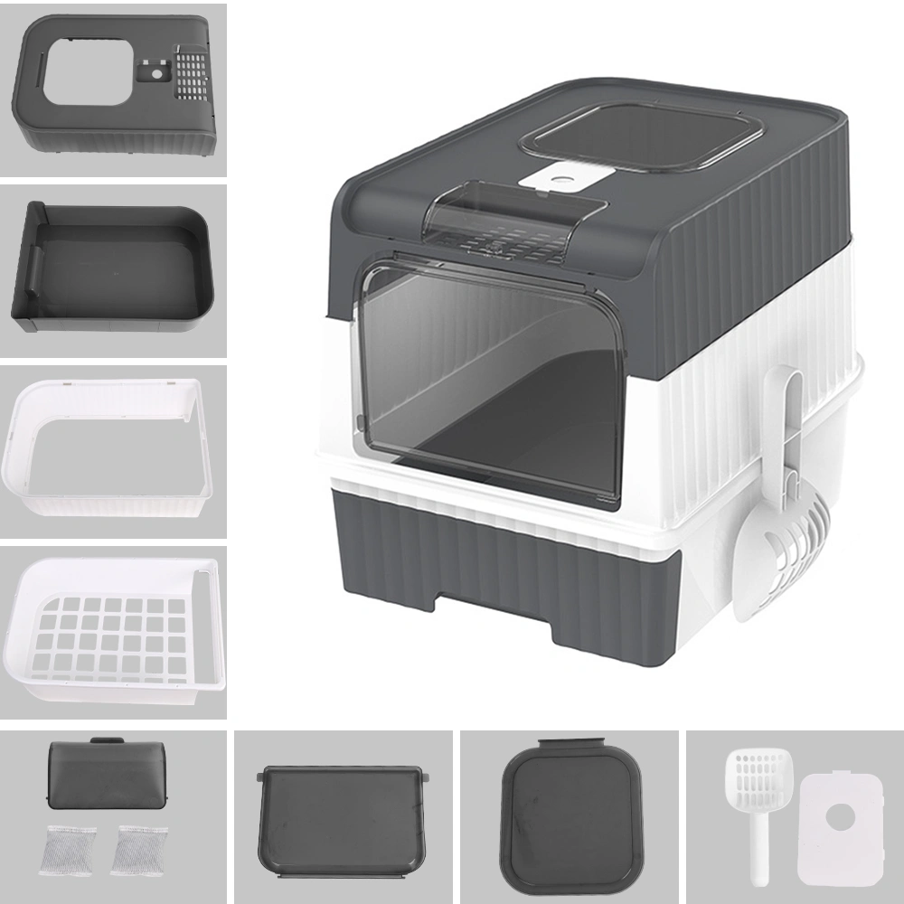 Large Cat Litter Box Anti-Splashing Self Cleaning Pan Drawer Tray with Lid Grey Pet Toilet Pee Pan for Cats view 3