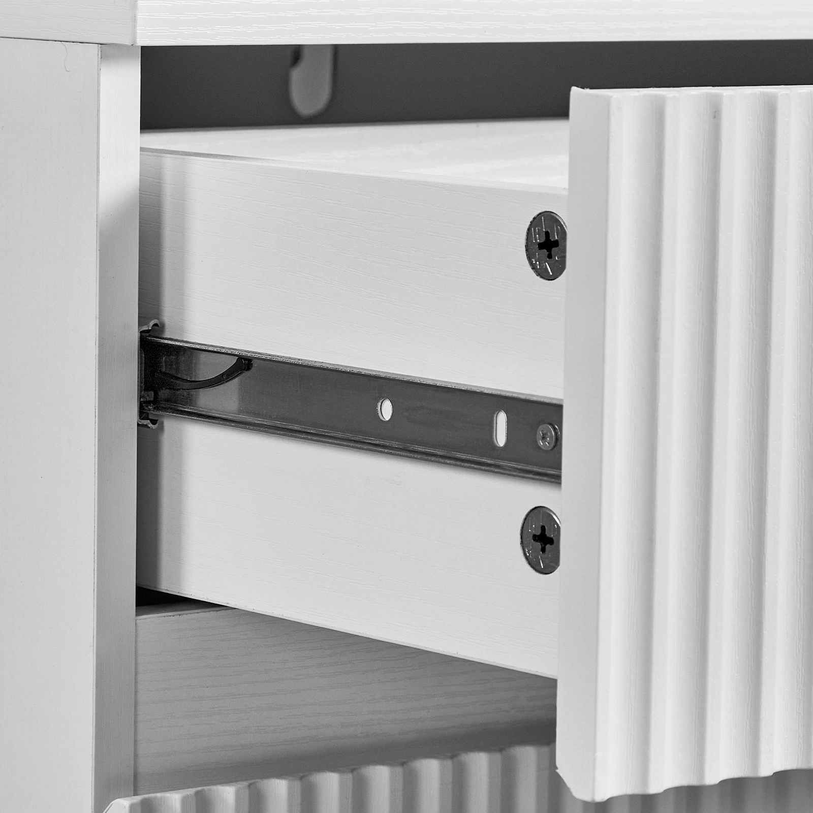 Handleless Grille-Finished 3-Drawer Bedside Table P2 Particleboard + MDF & Melamine Veneer + Thermoformed Drawer Dresser 23.62*12.99*22.05in White view 6