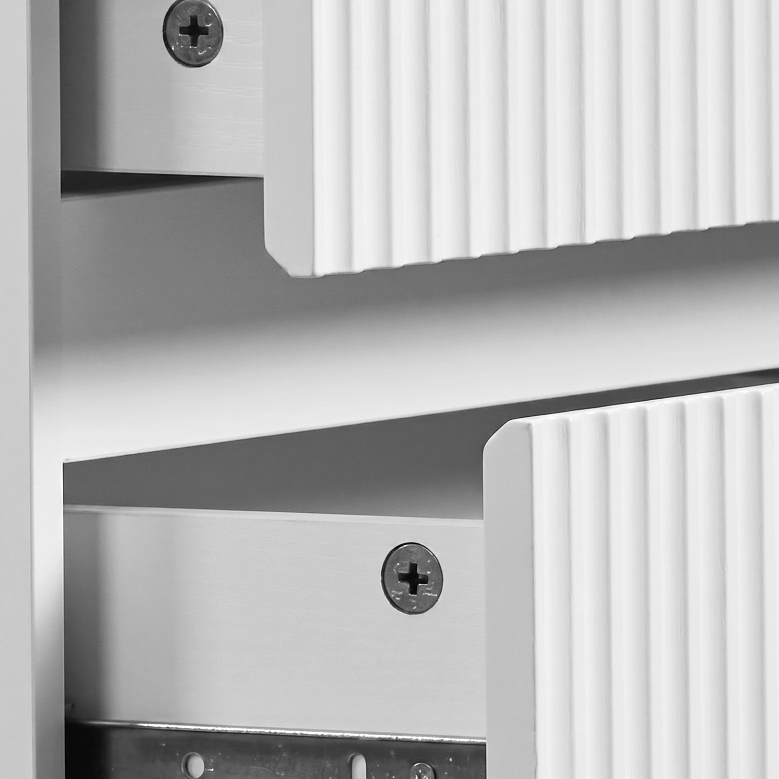 Handleless Grille-Finished 3-Drawer Bedside Table P2 Particleboard + MDF & Melamine Veneer + Thermoformed Drawer Dresser 23.62*12.99*22.05in White view 7