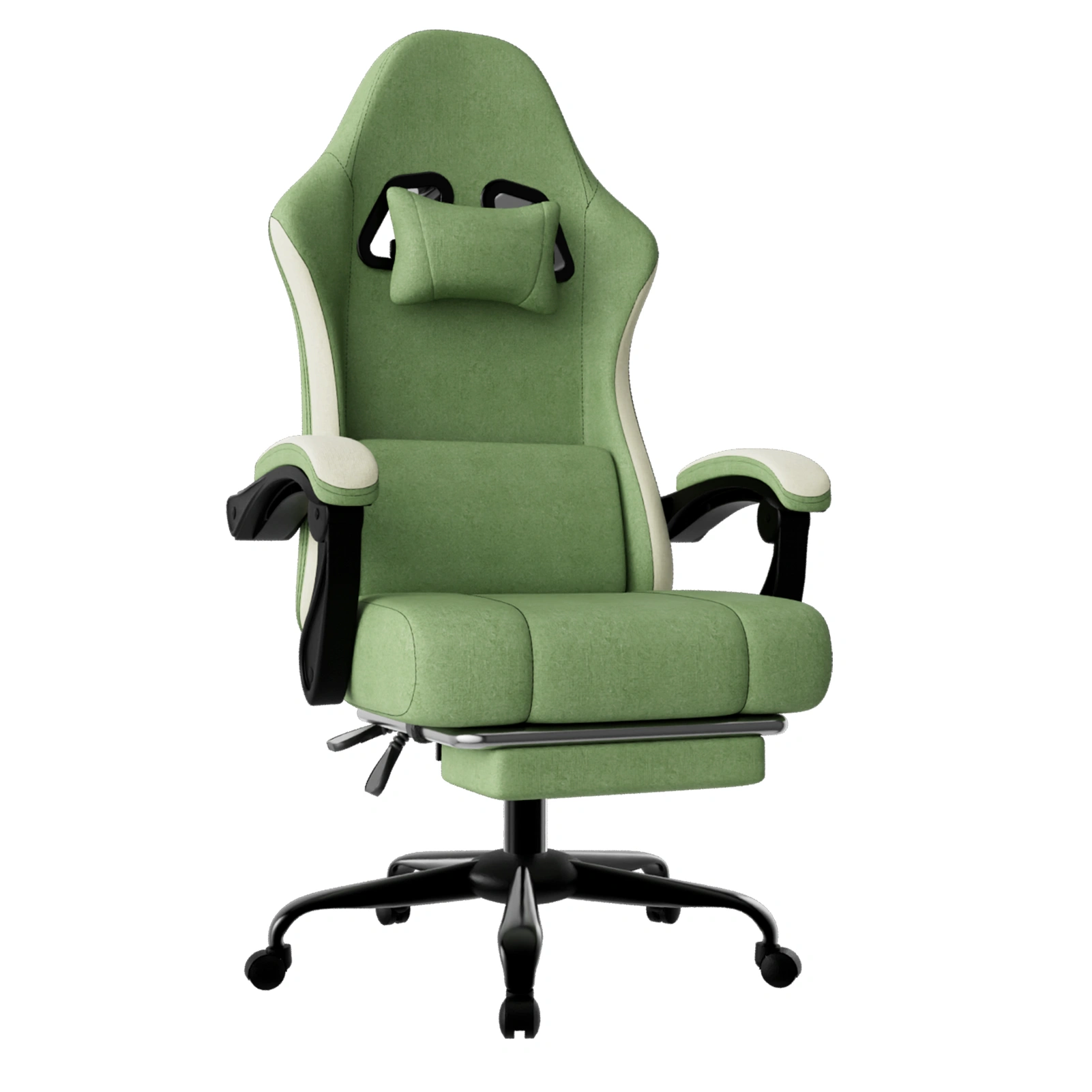 Gaming Chair Ergonomic with Pocketed Spring Cushion, Adjustable Lumbar Support & Footrest, Breathable Fabric Computer Chair for Adults