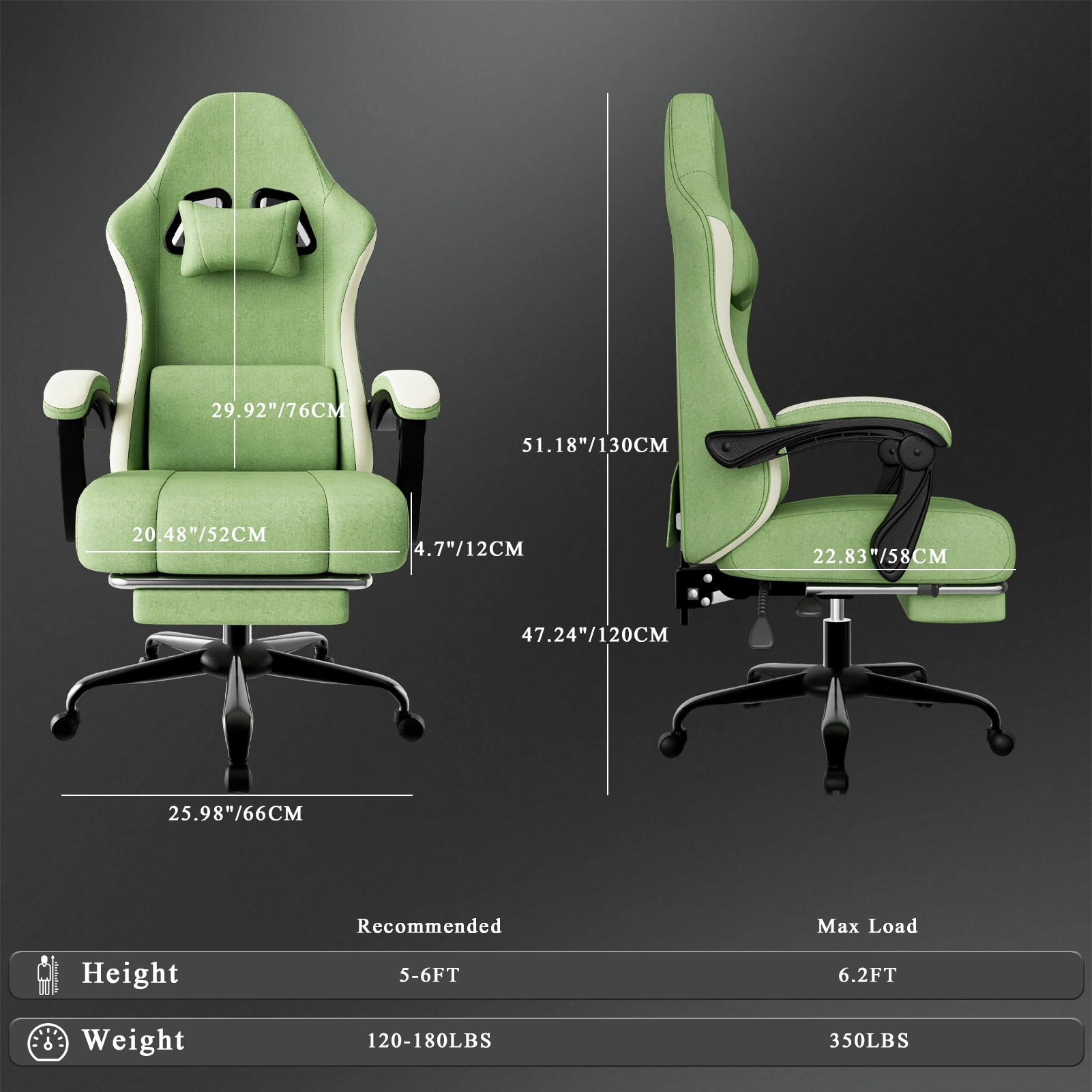 Gaming Chair Ergonomic with Pocketed Spring Cushion, Adjustable Lumbar Support & Footrest, Breathable Fabric Computer Chair for Adults view 2