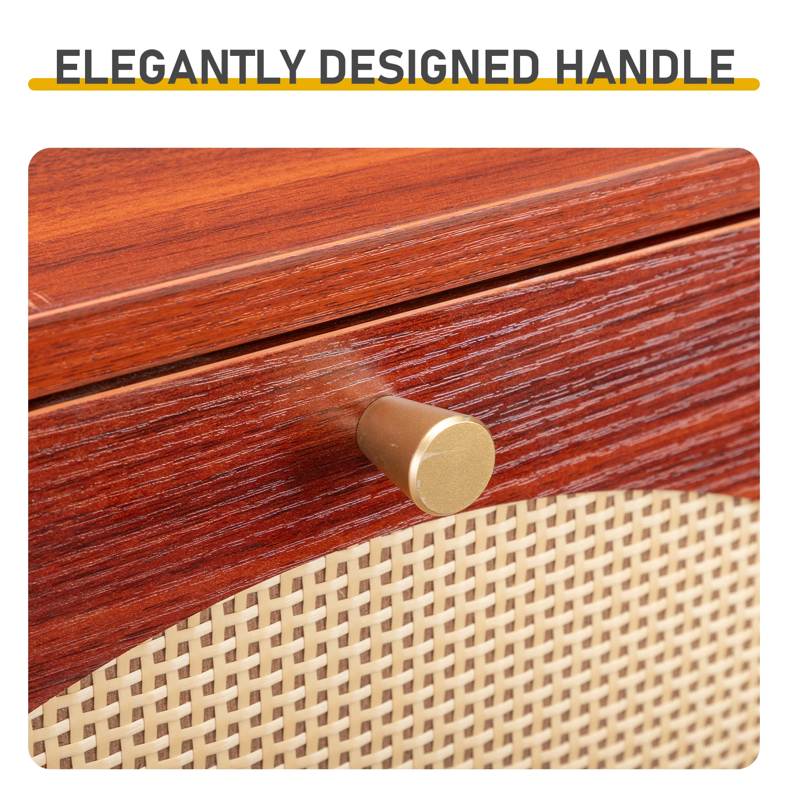 Rattan-covered 3-drawer shoe cabinet, particleboard, 54*24*135 cm, brown view 7