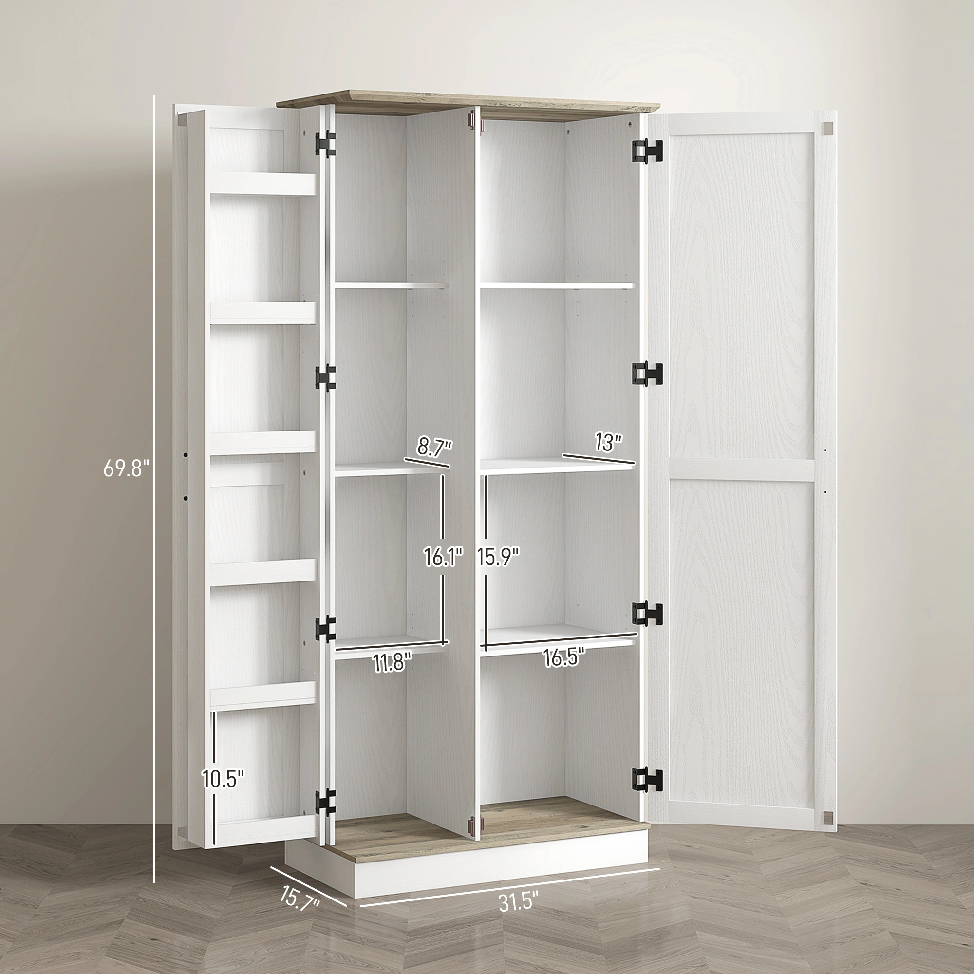 Modern Kitchen Storage Cabinet with Adjustable Shelves & Soft Close Doors view 2