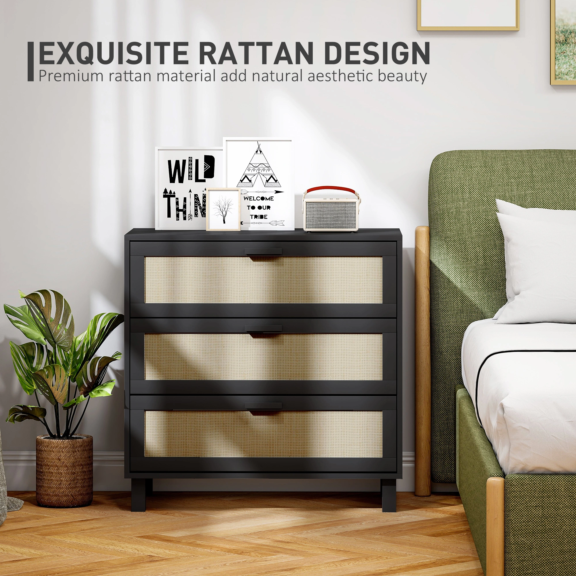 Modern Bedside Table with Storage Drawer, Nightstand with Open Shelf, Bedside Tables for Bedroom, Living Room