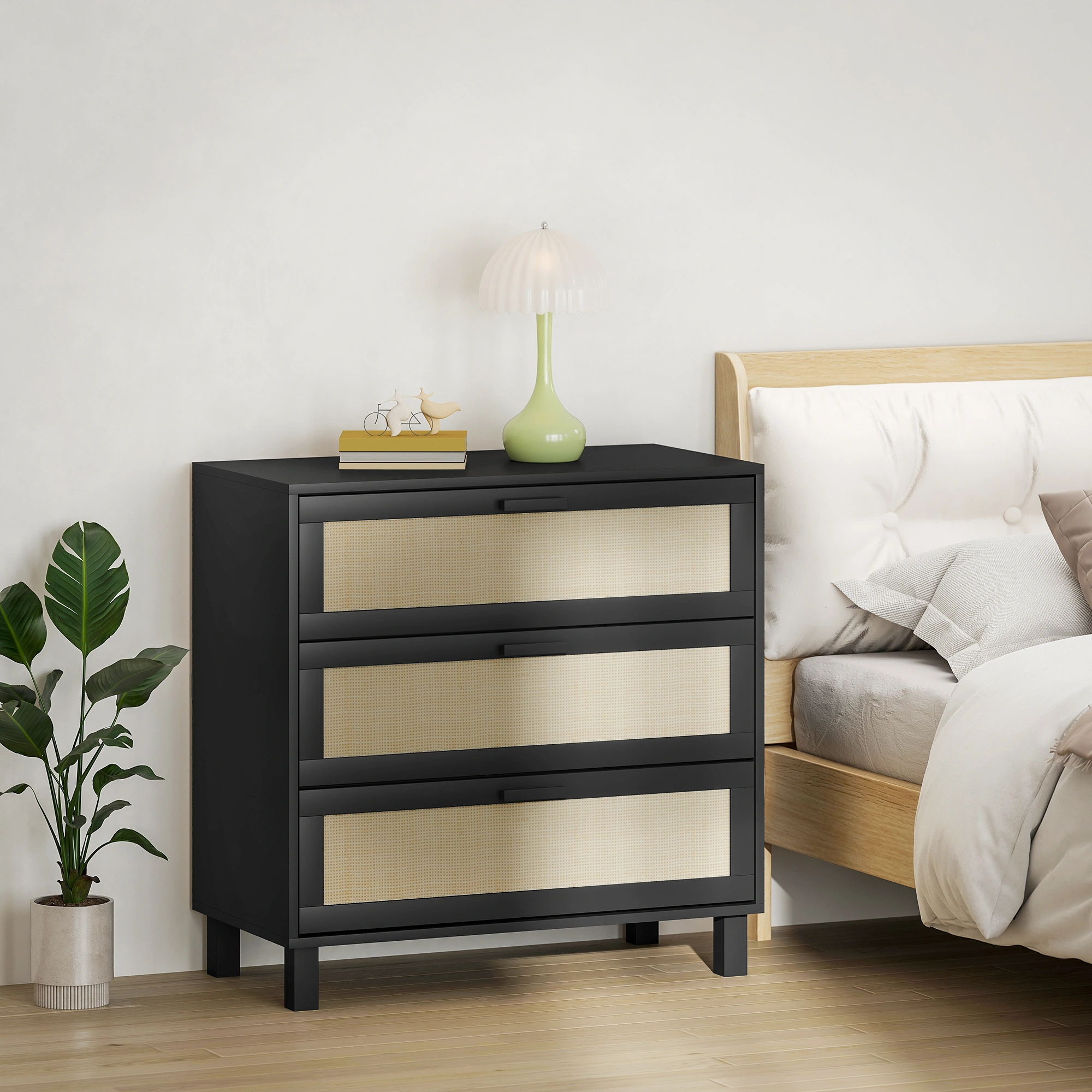 Modern Bedside Table with Storage Drawer, Nightstand with Open Shelf, Bedside Tables for Bedroom, Living Room view 5