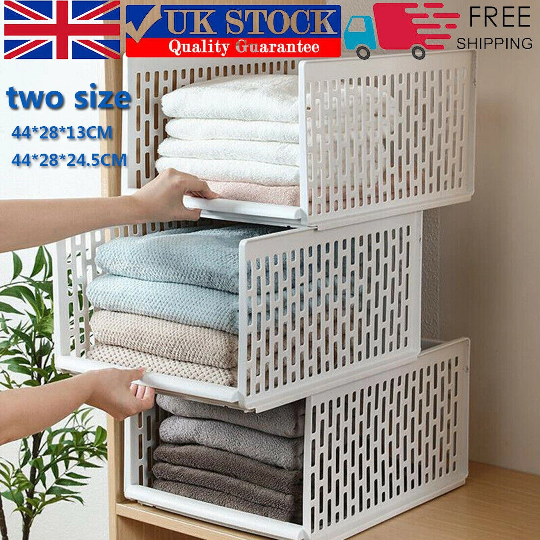 NEW White Stackable Drawer Organizers for Closet - 2-Size Wardrobe Storage Bins view 2