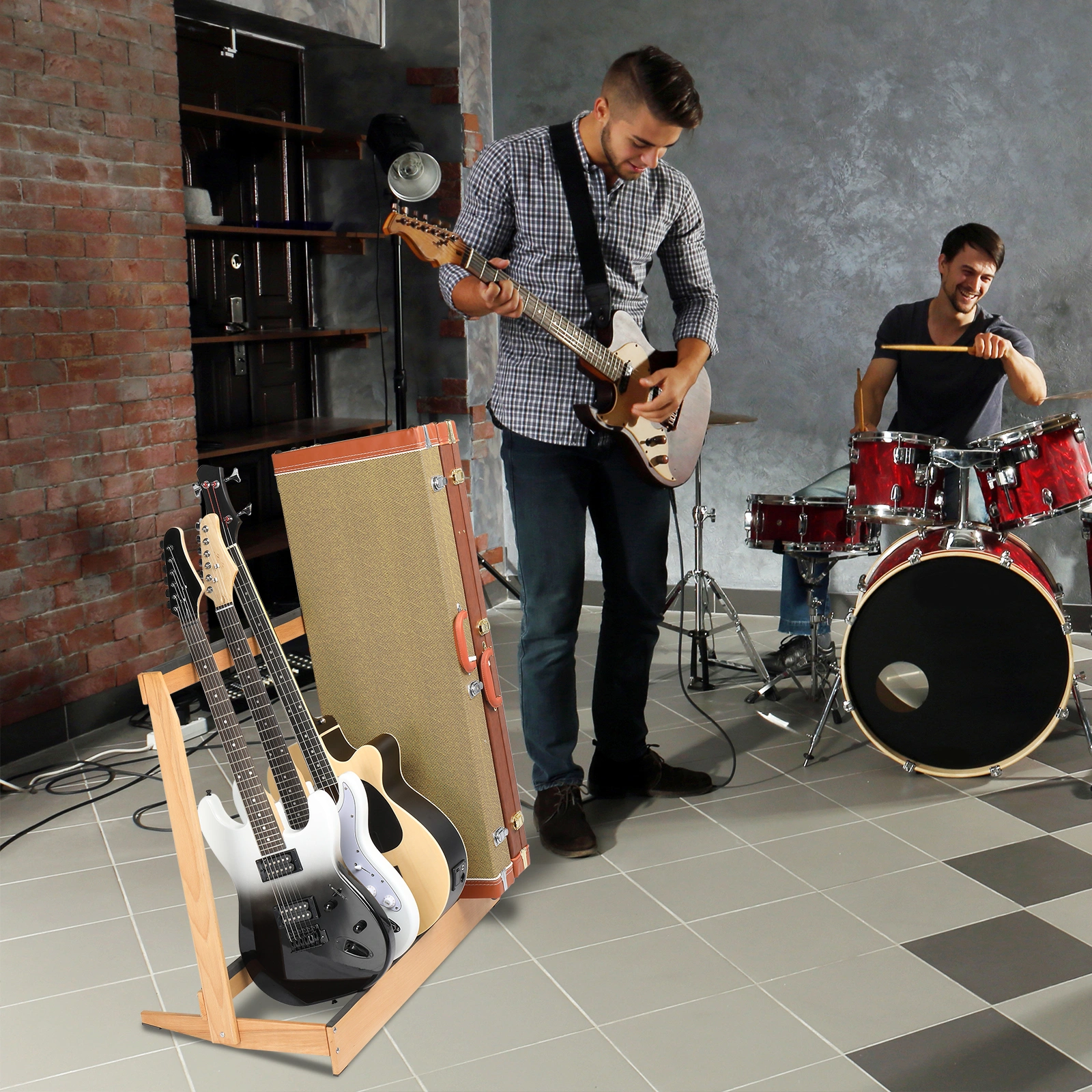 Folding Hardwood Guitar Stand, Compact Case Holder for Electric Guitar, Bass & Acoustic, Space-Saving for Home Studio view 4