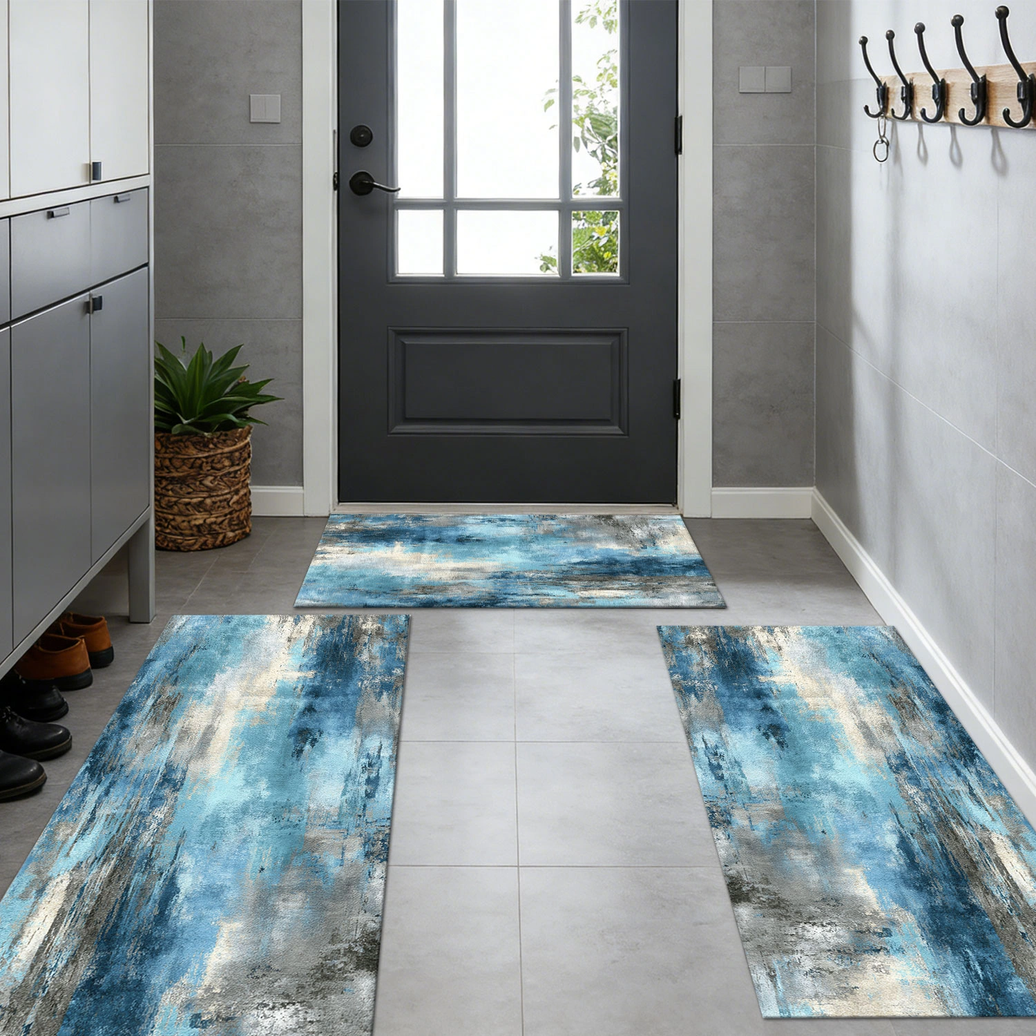 Three-piece kitchen rug set, non-slip and washable, abstract pattern kitchen hallway rug, soft and comfortable, suitable for sinks, floors, entrances, hallways and bathrooms. view 11