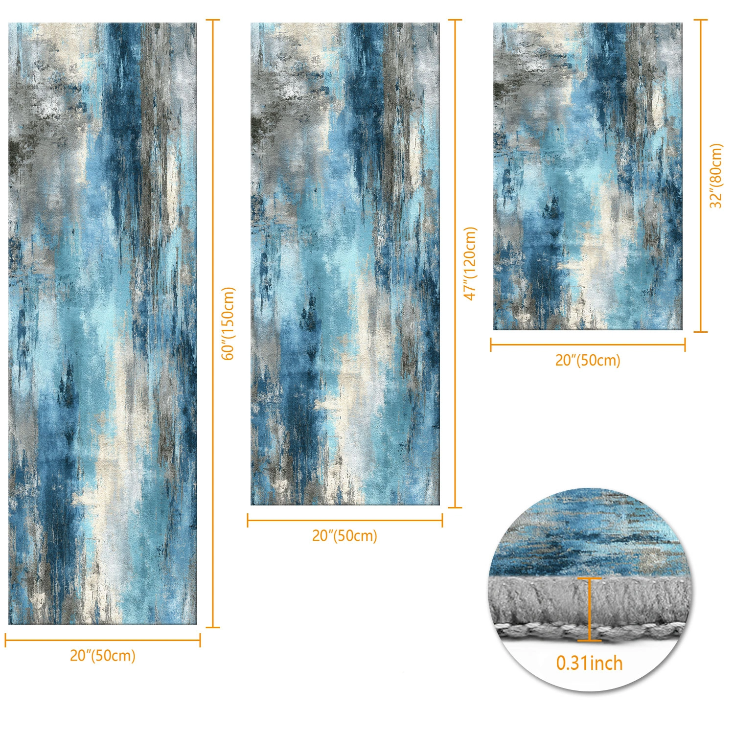 Three-piece kitchen rug set, non-slip and washable, abstract pattern kitchen hallway rug, soft and comfortable, suitable for sinks, floors, entrances, hallways and bathrooms. view 3