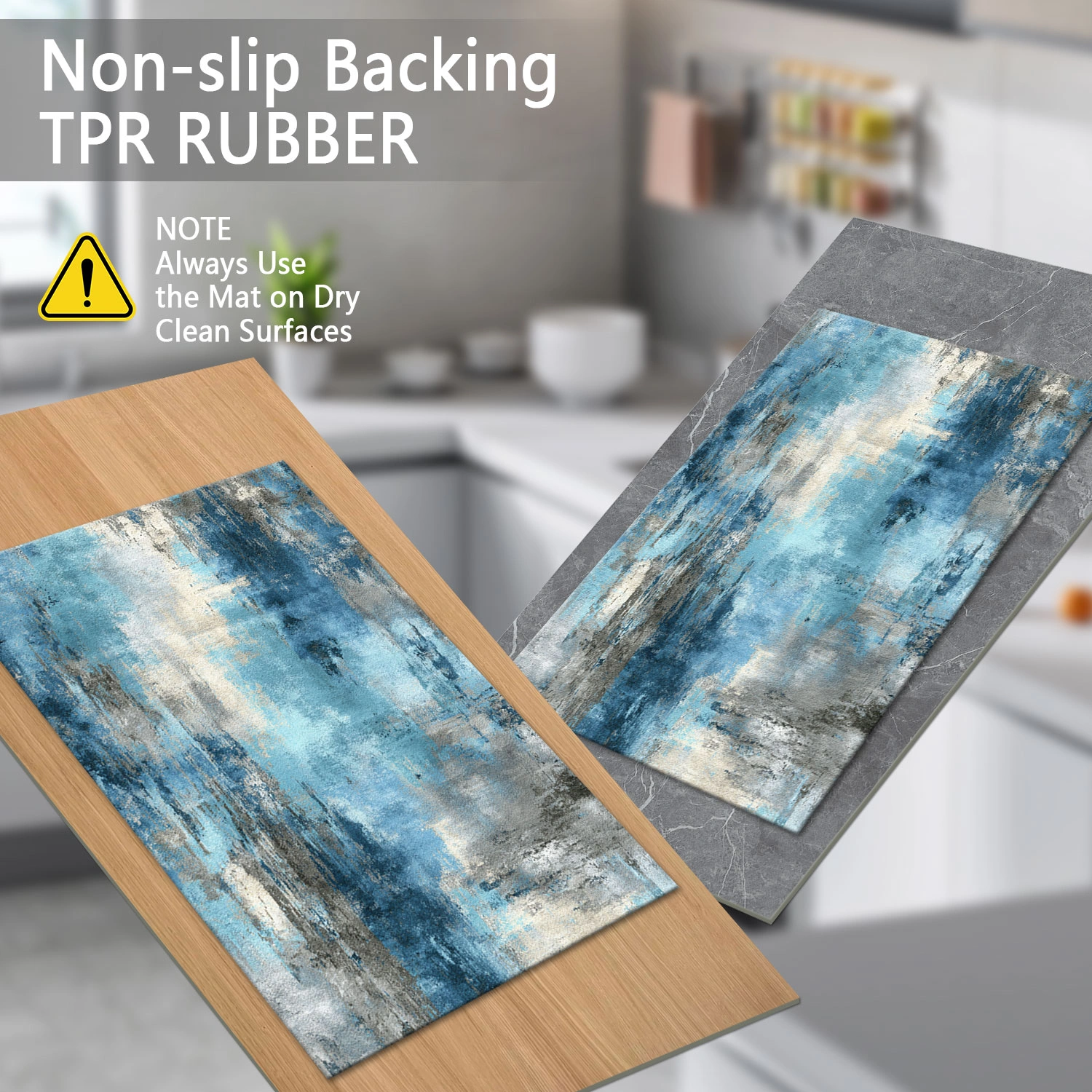Three-piece kitchen rug set, non-slip and washable, abstract pattern kitchen hallway rug, soft and comfortable, suitable for sinks, floors, entrances, hallways and bathrooms. view 5