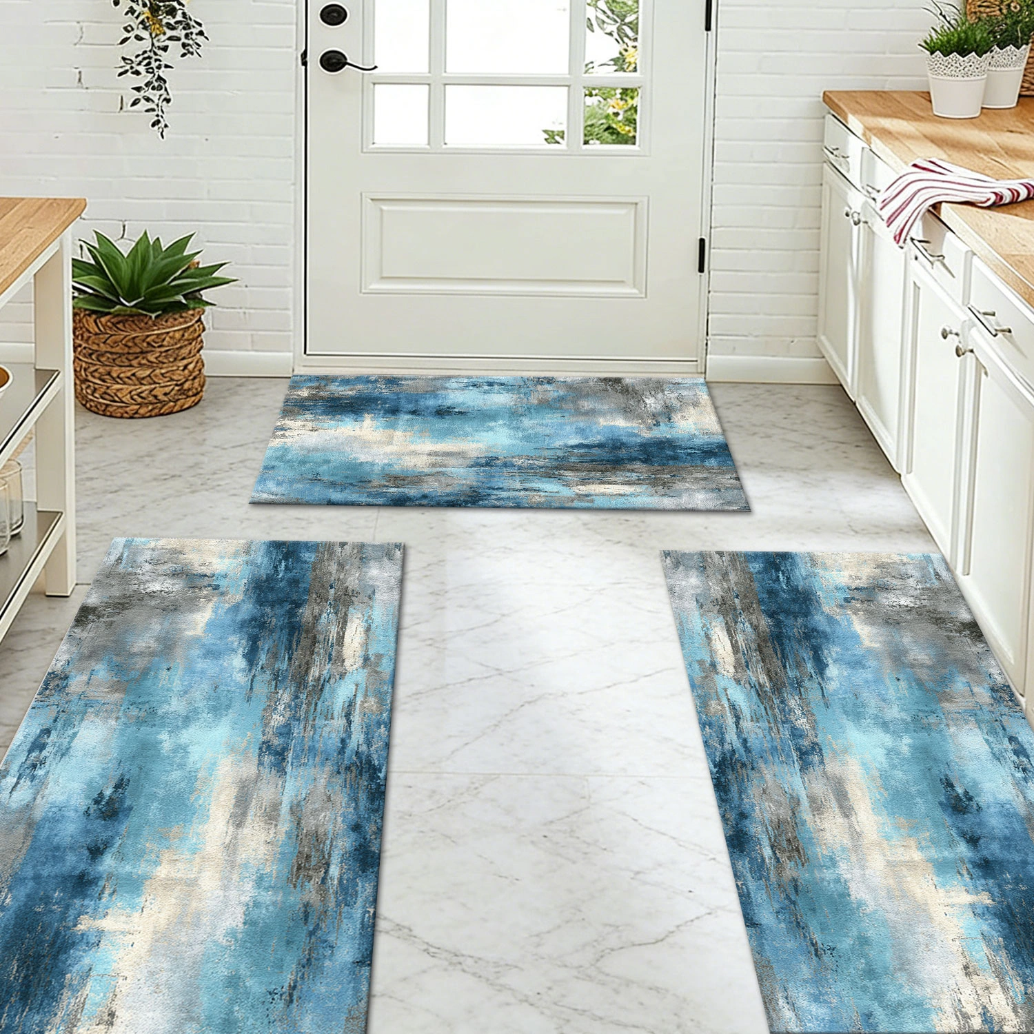 Three-piece kitchen rug set, non-slip and washable, abstract pattern kitchen hallway rug, soft and comfortable, suitable for sinks, floors, entrances, hallways and bathrooms. view 7