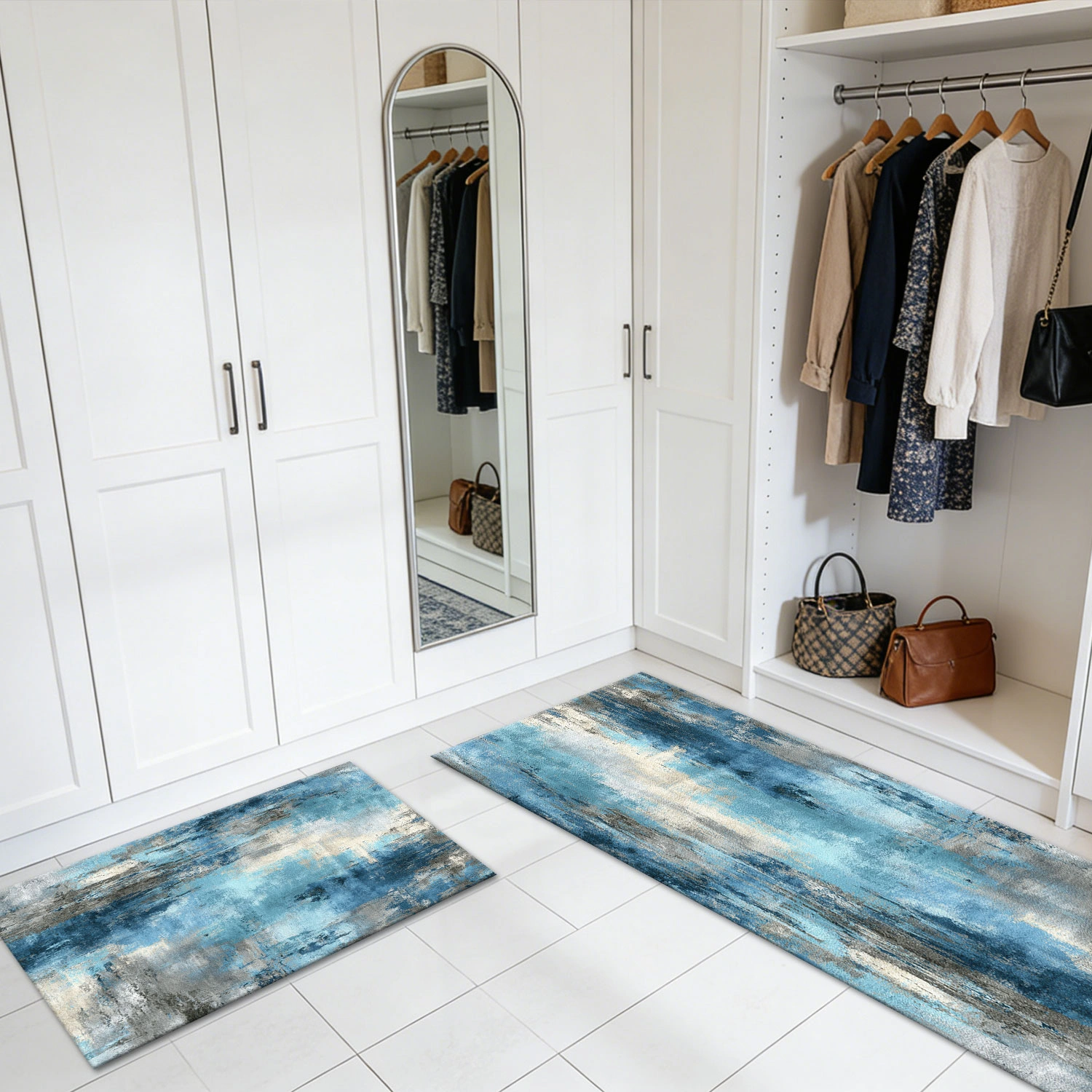 Three-piece kitchen rug set, non-slip and washable, abstract pattern kitchen hallway rug, soft and comfortable, suitable for sinks, floors, entrances, hallways and bathrooms. view 9