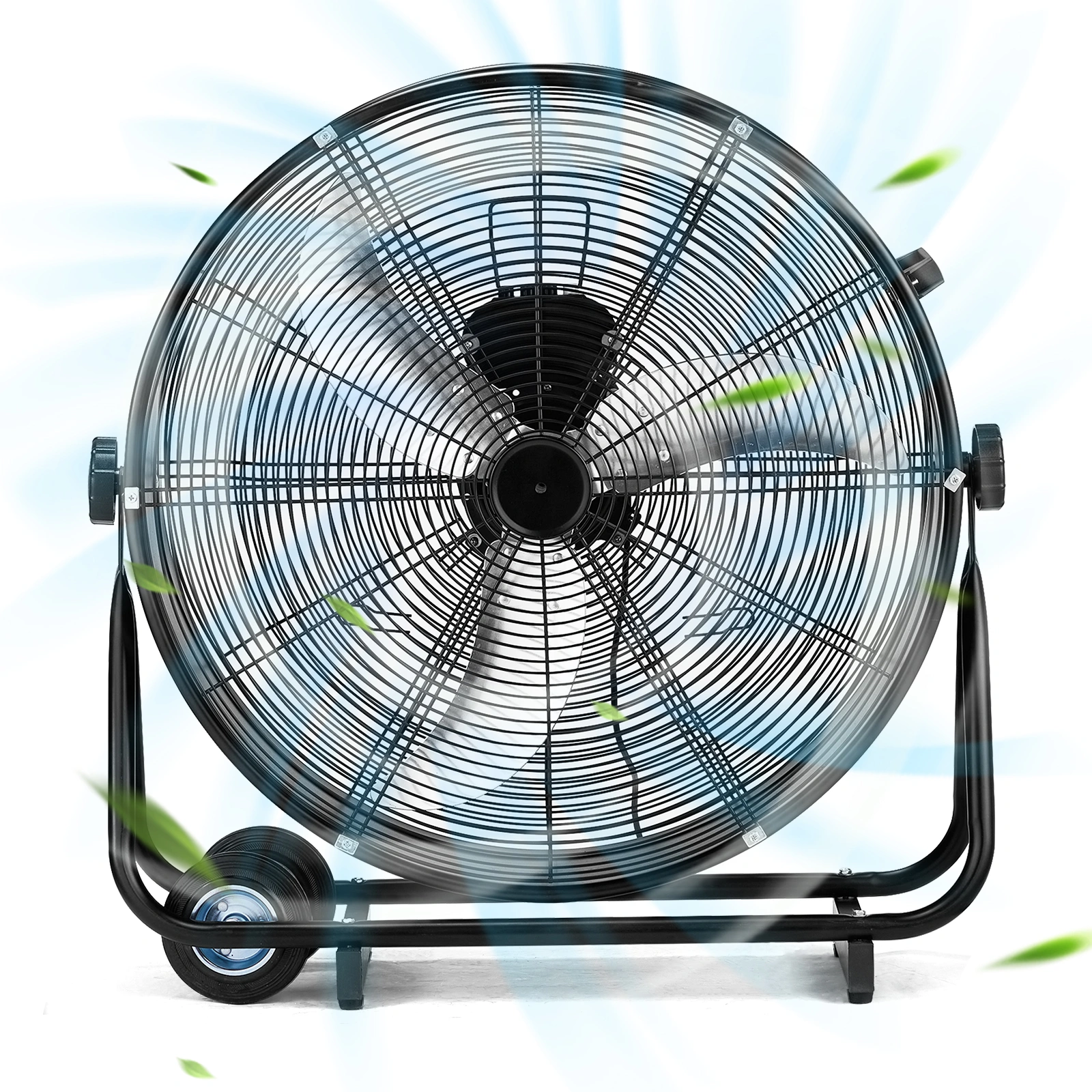 US Standard MLD-30 Industrial Drum Fan, 30 Inch 110V 230W High Velocity Floor Fan, 3 Speed Heavy Duty Black Metal Air Circulator, Adjustable Tilt with Outer Double Wheels, Copper Motor Single Side Support for Warehouse Commercial Use view 5