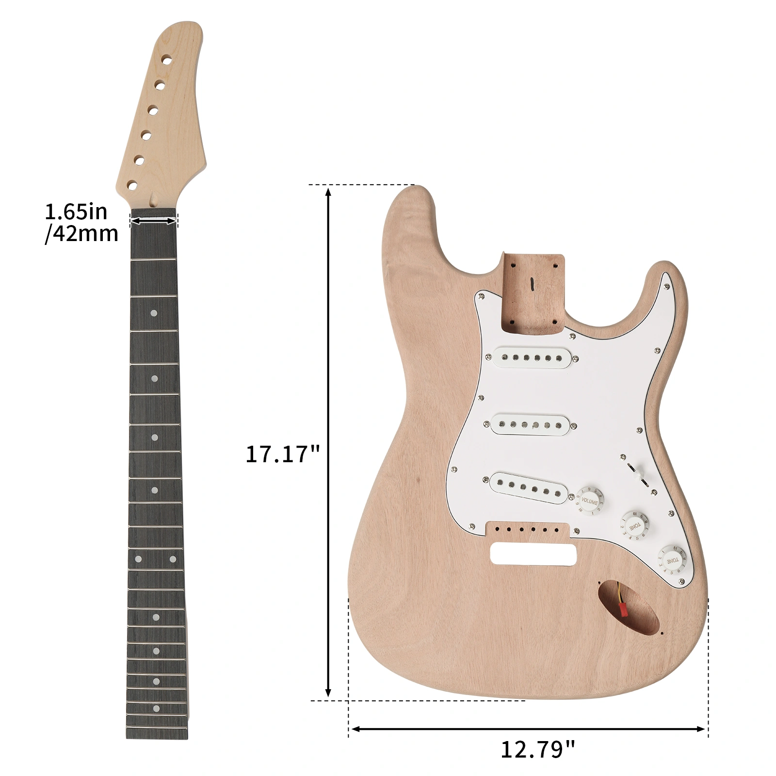 DIY 6 String ST Style Electric Guitar Kits with Mahogany Body, Maple Neck and Accessories view 2