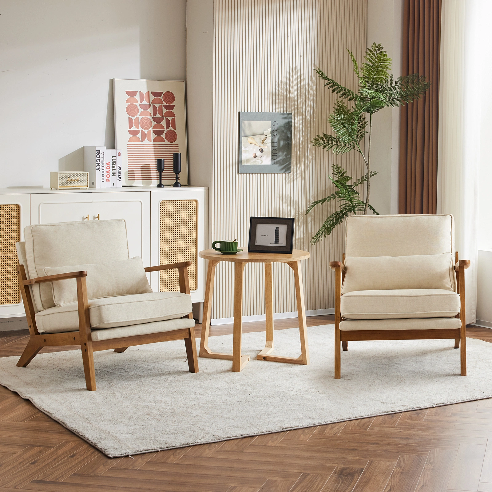 Oak Armrest Oak Upholstered Single Lounge Chair Indoor Lounge Chair Off-White view 10