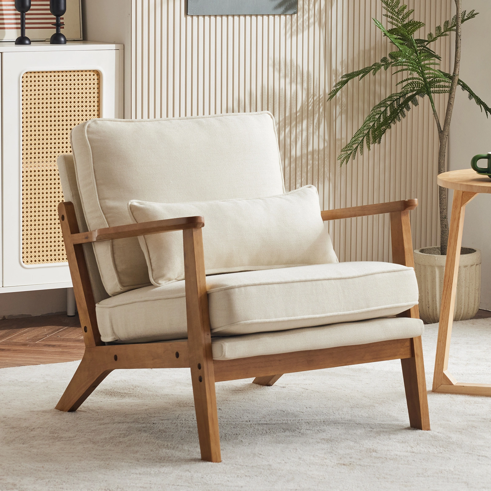Oak Armrest Oak Upholstered Single Lounge Chair Indoor Lounge Chair Off-White view 13