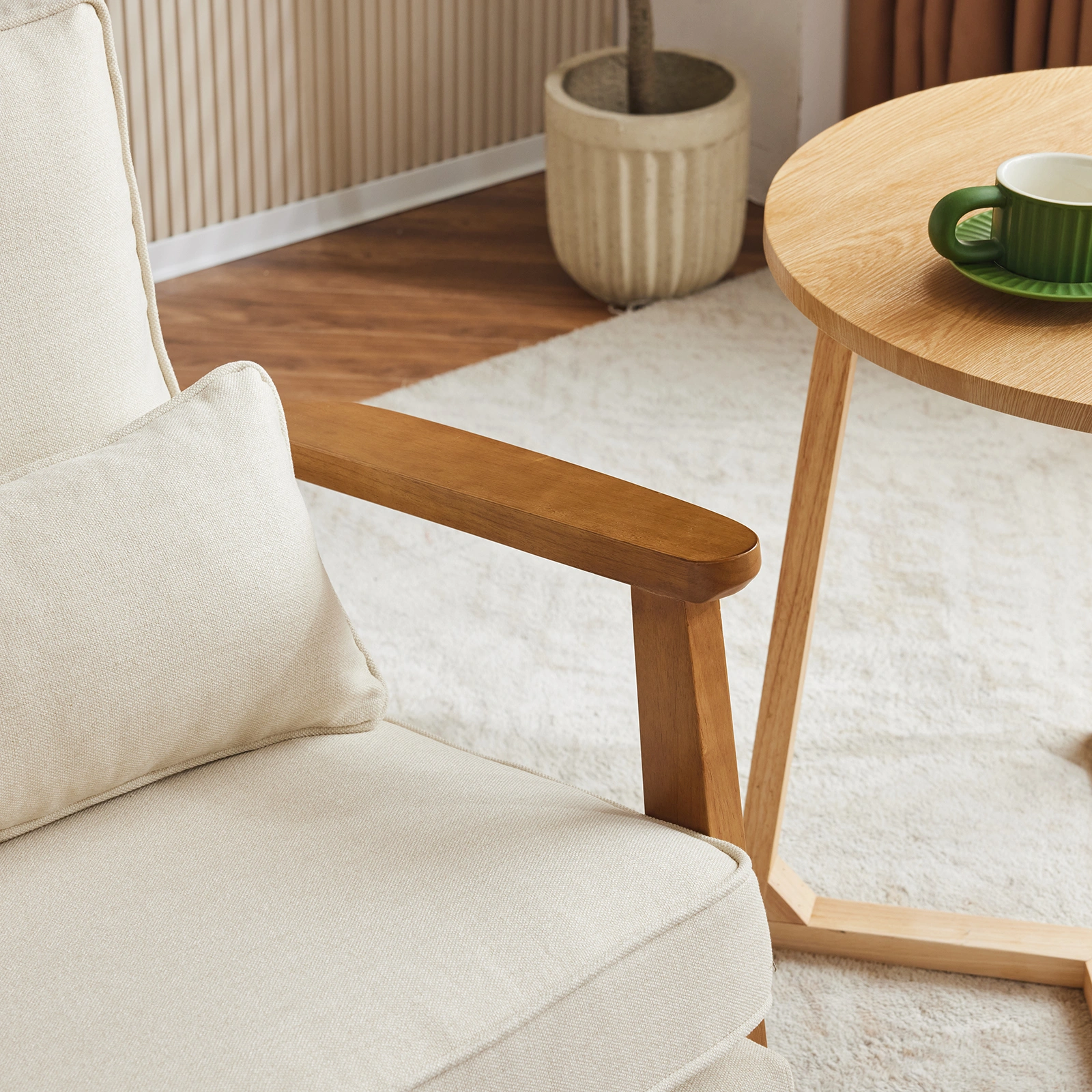 Oak Armrest Oak Upholstered Single Lounge Chair Indoor Lounge Chair Off-White view 16