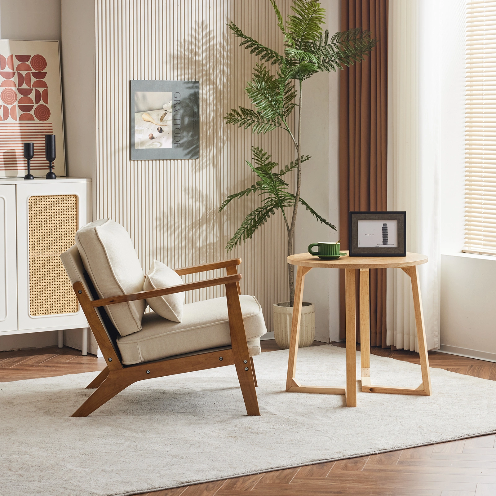 Oak Armrest Oak Upholstered Single Lounge Chair Indoor Lounge Chair Off-White view 18