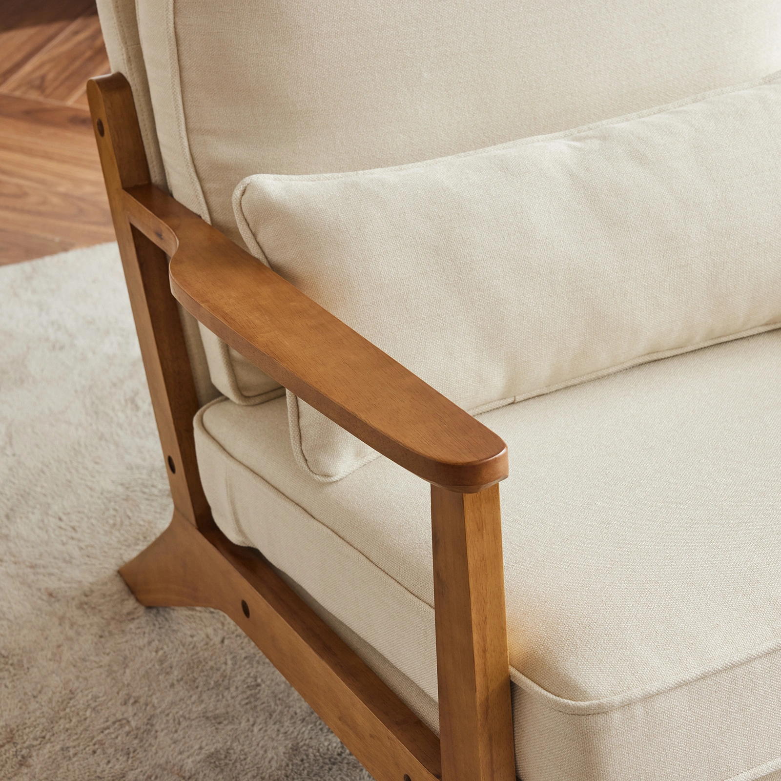 Oak Armrest Oak Upholstered Single Lounge Chair Indoor Lounge Chair Off-White view 19