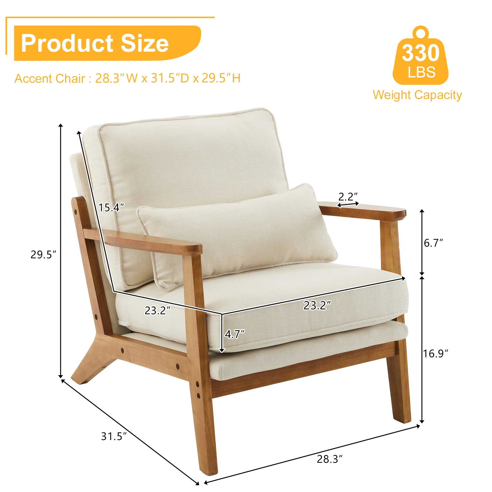 Oak Armrest Oak Upholstered Single Lounge Chair Indoor Lounge Chair Off-White view 24