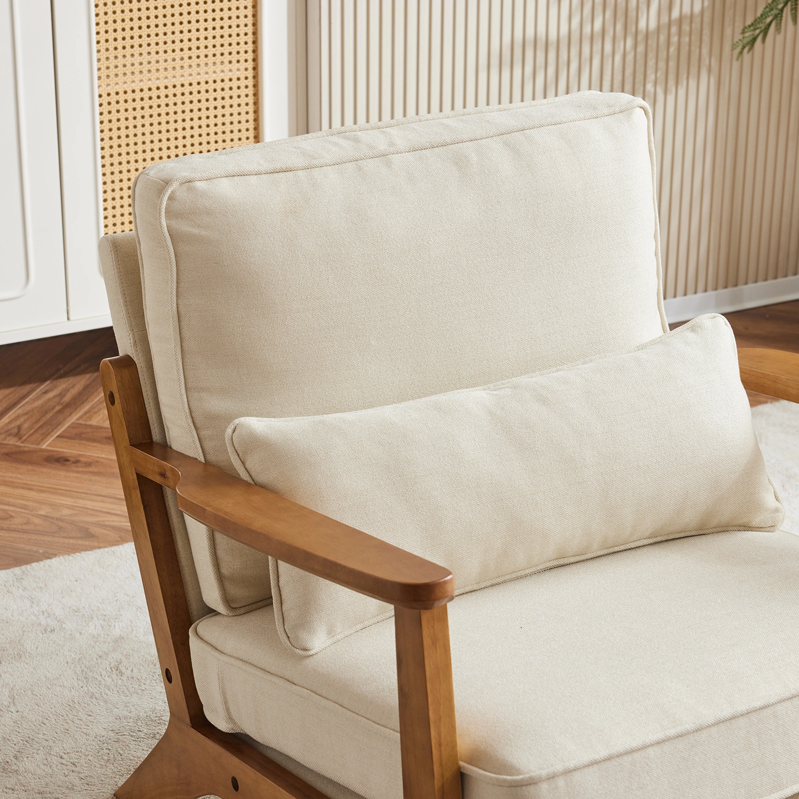 Oak Armrest Oak Upholstered Single Lounge Chair Indoor Lounge Chair Off-White view 5