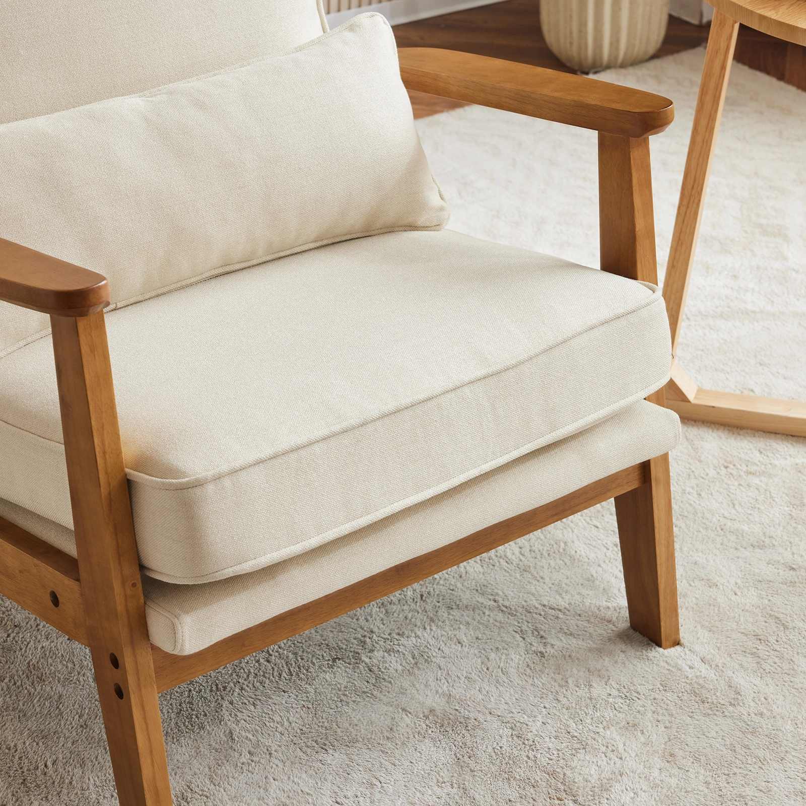 Oak Armrest Oak Upholstered Single Lounge Chair Indoor Lounge Chair Off-White view 9