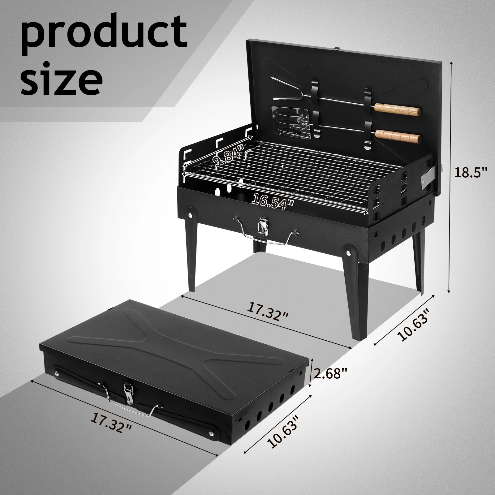 44*27*7cm Portable Square Charcoal Grill Black view 11