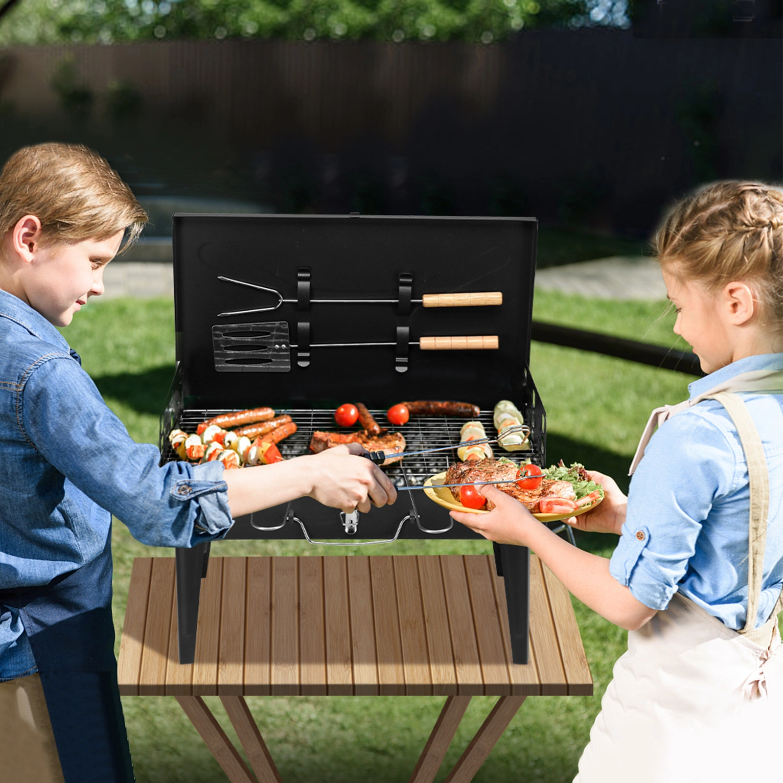 44*27*7cm Portable Square Charcoal Grill Black view 12