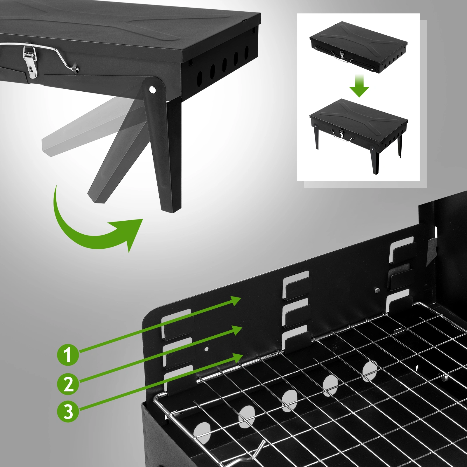 44*27*7cm Portable Square Charcoal Grill Black view 13