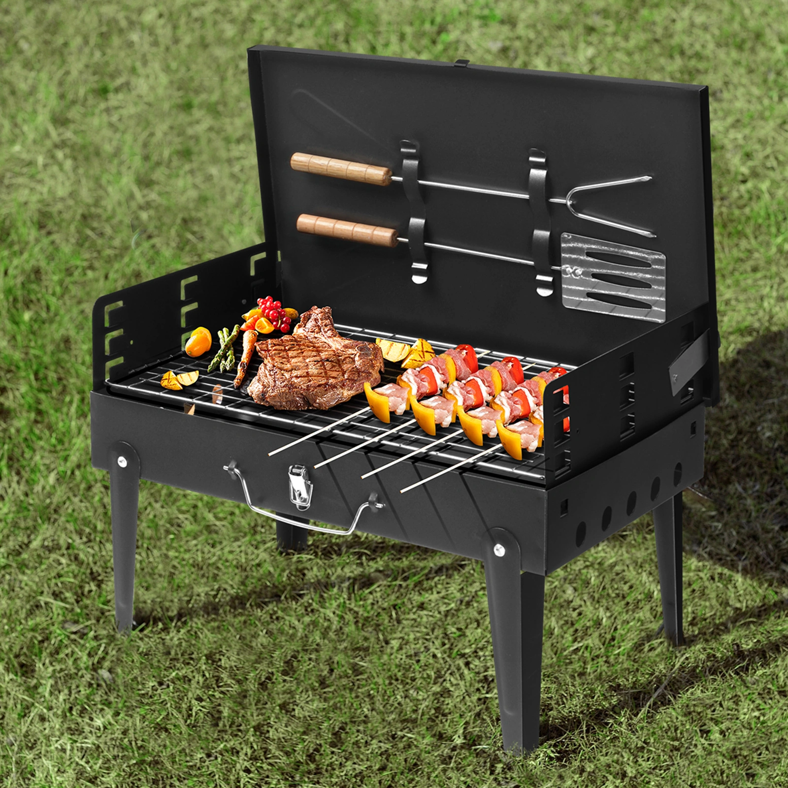 44*27*7cm Portable Square Charcoal Grill Black view 14