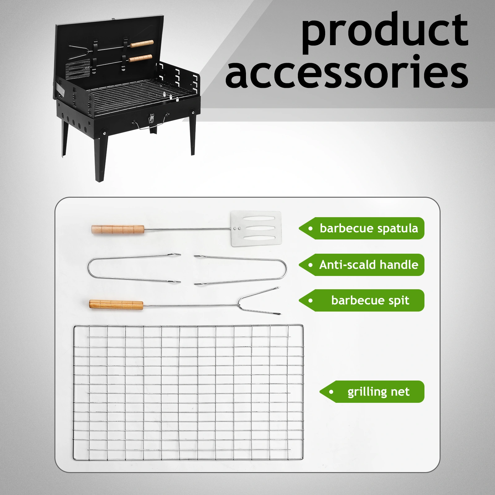 44*27*7cm Portable Square Charcoal Grill Black view 16
