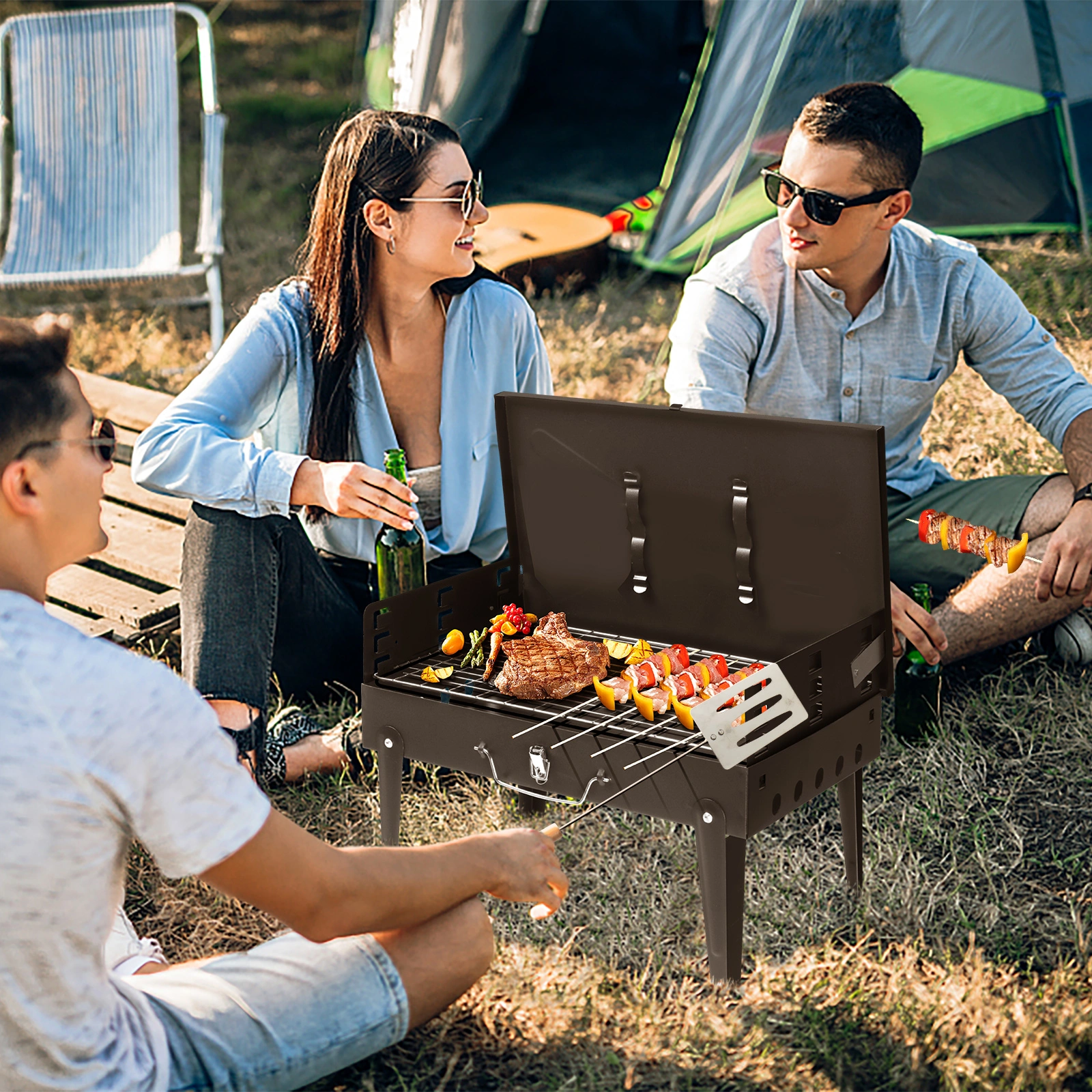 44*27*7cm Portable Square Charcoal Grill Black view 19